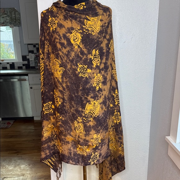 Other - Brown Sea Turtle Batik Sarong Beach Cover Up Wrap fringe Coastal Boho versatile
